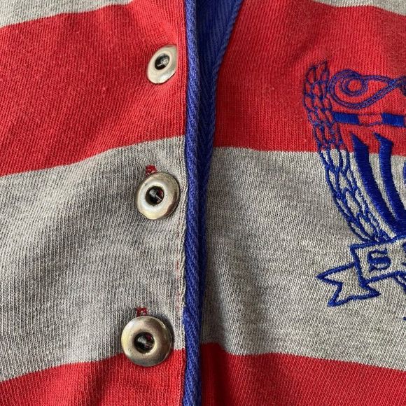 Liz Claiborne Vintage Lizwear Red Gray Cotton Striped Polo Long Sleeve Shirt L - Picture 7 of 12